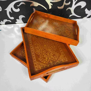 Plateau de service en bois massif écologique avec poignées pour cuisine, hôtel, petit-déjeuner, thé, café, collations, usage domestique, vente en gros - Product Image 1