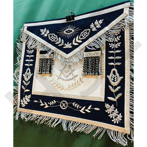 Delantal Masónico Azul Marino Hecho a Mano para Maestro Masón con Bordado de Hilos Plateados y Flecos – Regalia Premium para Logia - Product Image 2