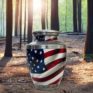 Urna Funeraria de Aluminio Hecha a Mano con la Bandera Americana Tradicional Moderna de Alta Calidad, Duradera, para Cenizas de Adultos, Impresión Personalizada - Product Image 4