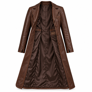 Bespoke <b>Women</b> Brown Leather <b>Duster</b> <b>Coat</b> Long Custom Trench Ladies Autumn Overcoat Oem Odm Button Outerwear - Product Image 5