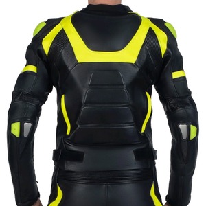 Blouson de moto unisexe noir et jaune en cuir imprimé, grande taille, manches longues, coupe-vent, toutes saisons, pour la course - Product Image 2