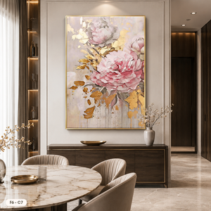 HALO Original – Impression sur toile florale moderne, peinte à la main, décoration murale avec fleurs et accents dorés, tableau encadré F6-C7 - Product Image 3