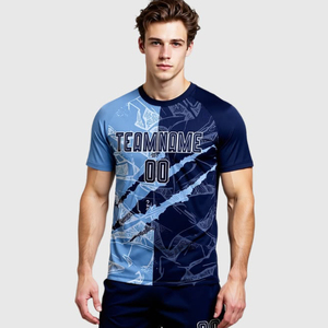 Camiseta de Fútbol Personalizada para Hombre, Manga Corta, Cuello Redondo, Impresión Sublimada, Rojo y Azul, Logotipo Personalizado, 100% Poliéster, Proveedor al por Mayor - Product Image 4