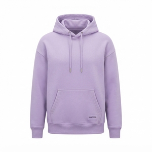 Sudadera con capucha extragrande de forro polar color lavanda para mujer, con bolsillo canguro, estilo casual urbano, etiqueta personalizada - Product Image 3