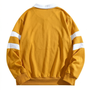 Camiseta de Punto Personalizada a la Moda para Hombre, Color Mostaza y Blanco, Estilo Vintage, Manga Larga, Transpirable, de Secado Rápido, Corte Holgado, para Otoño e Invierno - Product Image 2