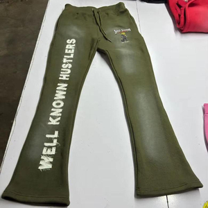 Wholesale Custom Trousers Embroidered Logo Loose Vintage Streetwear Men's Rhinestones <b>Flared</b> Sweatpants Stacked Joggers Trousers - Product Image 5
