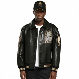 Blouson Bomber en Cuir Noir pour Homme Avirex 2026 – Col Montant en Toile, Décontracté, Respirant, Coupe-Vent, Écologique, Haute Qualité - Product Image 1