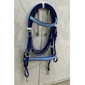 Cabezada azul y azul cielo con surcingle de PVC (BIOTHENE), frontal y paseador con tachuelas metálicas, juego de brida impermeable para caballo LLT - Product Image 2
