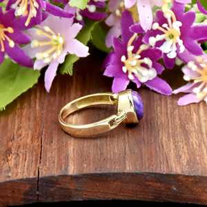 Anillo de boda hecho a mano en plata de ley 925 con turquesa cobre púrpura y vermeil de oro de 18 quilates, anillo fino perfecto, joyería artesanal para mujer. - Product Image 4
