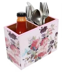 Floral Wooden <b>Kitchen</b> <b>Storage</b> Box Rectangular Tableware Holder Multifunctional Elegant Design for Utensils and Condiments - Product Image 1