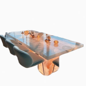 Mesa de Comedor Rectangular Contemporánea de Lujo Daystar Trade, de Madera Maciza, con Tapa de Mármol Iluminada y Base Escultural, para 4 Personas - Product Image 4