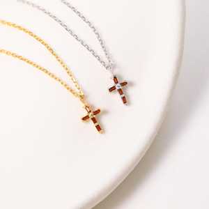 <b>Garnet</b> Pendant 925 Sterling Silver 14K Gold Plated Faith Cross Gothic Necklace Dainty Spiritual Jewelry Gift - Product Image 1