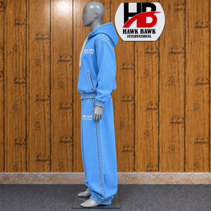 Custom Men Denim Full Sleeve Hooded <b>Zipper</b> <b>Jacket</b> And Pants Closure Loose Fit Casual Wear for Adults Autumn Style Closure - Product Image 3