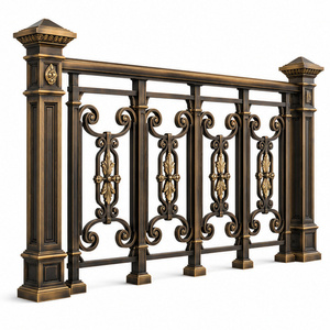 Rampe d'escalier en bronze géométrique avec panneaux à volutes et poteaux de balustrade cannelés pour hôtels et villas de luxe - Product Image 3