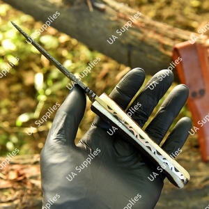 Cuchillo de Caza y Supervivencia de Hoja Fija de Acero de Damasco Personalizable con Cuerno de Ciervo, Funda de Cuero, Venta al por Mayor, Cuchillos EDC - Product Image 5