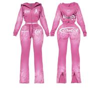 Ensemble de survêtement décontracté pour femme, rouge, à capuche, 2 pièces, avec pantalon sportif long jusqu'aux chevilles et haut court zippé, coupe régulière