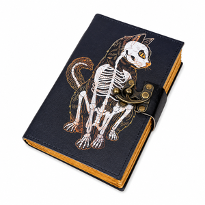 NEW ERA Cat Journal <b>A5</b> Leather Vintage Hardcover Thread Sewing Cat Skull Grimoire Deckle Edge Cotton Paper Witchcraft Supplies - Product Image 1