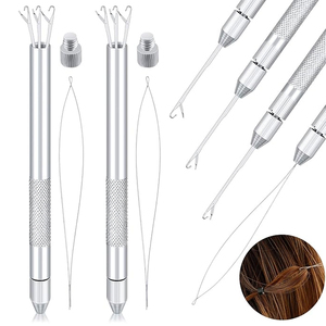 Latch Hook Loop Needle Micro Ring Hair Extension <b>Threading</b> <b>Tool</b> Detachable Head Silver Styling Accessories Export - Product Image 1