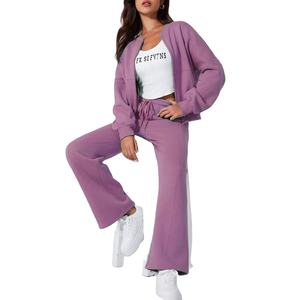 Automne et hiver veste haut court pantalon ensemble haut court femmes Fitness survêtement ensemble chaud à capuche et pantalons de survêtement vêtements de sport facile - Product Image 1