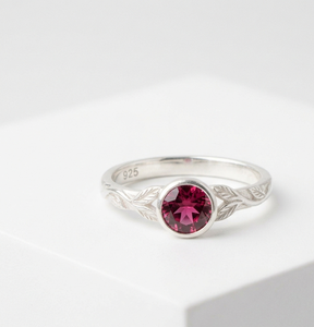 925 Sterling <b>Silver</b> <b>Garnet</b> Bezel Set Filigree Leaf Design Trendy Wedding Engagement <b>Ring</b> for Women with Third Party Appraisal - Product Image 1