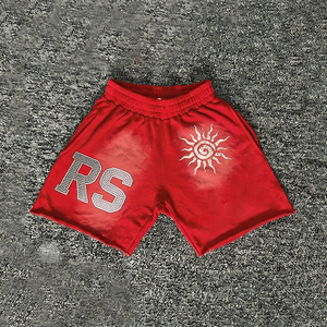Shorts Deportivos Rojos con Pedrería para Hombre, Casuales, con Cordón, Estampados, de Verano, Talla Grande - Product Image 4