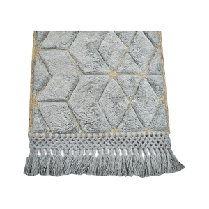 Tapis de prière en laine gris clair géométrique moderne - Janamaz bohème avec franges en macramé - Product Image 6