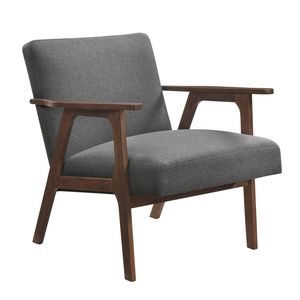 Poltrona Moderna Contemporanea in Tessuto Grigio Scuro con Finitura Marrone in Legno di Gomma Massiccio, Arredamento Moderno per Soggiorno - Product Image 1