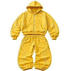 Unisex <b>Retro</b> Streetwear 2 in 1 Hooded Solid <b>Tracksuit</b> Customizable 100% Cotton Sportswear - Product Image 4