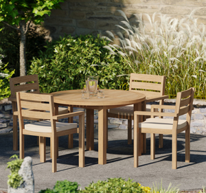 Conjunto de Comedor Redondo de Madera de Teca Sólida para Exteriores, 4 Plazas con Sillas con Brazos, Muebles Modernos para Jardín, Patio, Villa, Resort, Cafetería - Product Image 2