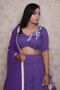 Traditional Indian Purple Lehenga Choli Floor-Length Ethnic Wear for <b>Wedding</b> Regular Fit with Solid Dupatta - Product Image 3