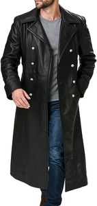 Manteau long en cuir véritable noir pour homme, double boutonnage, col rabattu, veste décontractée d'hiver, vêtement d'extérieur pour l'hiver - Product Image 2