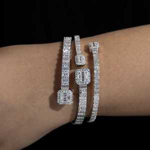 Luxury 14K Gold Open Cuff Baguette Cut Lab Grown Diamond <b>Bangle</b> <b>Bracelet</b> Women's IGI Certified - Product Image 2