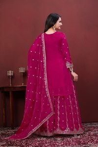 AARIKA TEXTILE Ensemble Sharara pour femme, tenue de soirée, en soie Fendy 1450 g/m², broderie de sequins, Kurta, pantalon intérieur, Dupatta, Diwali, Mariage, Ethnique - Product Image 5