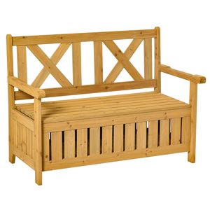 Panca Contenitore in Legno da Esterno per Cortile, Panca da Patio Biposto con Pannelli Laterali a Persiana, Telaio Impermeabile Giallo - Product Image 1