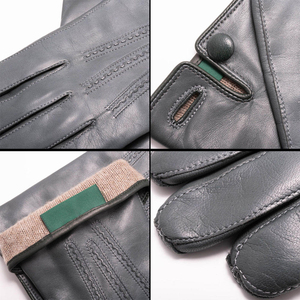 Meilleure édition de gants en cuir de mouton gris foncé unis, personnalisables, respirants, écologiques, longueur poignet, pour homme, hiver, extérieur - Product Image 3