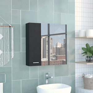 DEPOT E SHOP Armadietto per medicinali a doppia anta con quattro ripiani interni neri, specchio da bagno in stile Harbour - Product Image 1