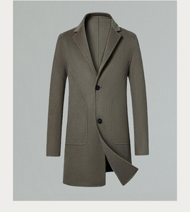 Manteau long en laine pour homme, col rabattu, simple boutonnage, couleur unie, épais, coupe classique, vêtement d'extérieur - Product Image 3