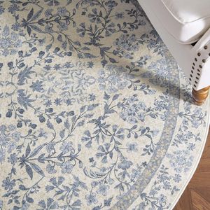 Soft 4ft <b>Round</b> Vintage Floral Area Rug Non-Slip Low Pile Machine Washable <b>Carpet</b> for Bedroom Dining & Living Room - Product Image 6