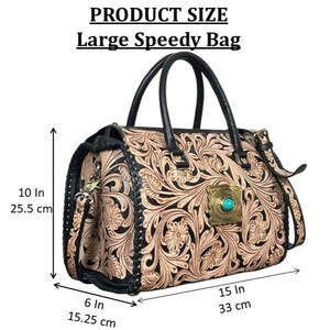 Sac de voyage Speedy en cuir de vachette fait main avec concho en pierre turquoise, design western, sac à main de voyage personnalisé pour femme - Product Image 2