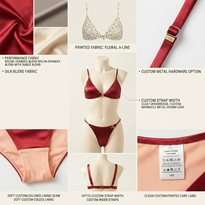 Ensemble bikini femme rouge à dos croisé et coupe haute, motif lettres, en polyester extensible, avec bas string et haut triangle, coupe classique - Product Image 4