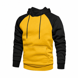 Custom Blank Yellow <b>Black</b> Raglan Hoodie for Men & Women – Pullover Fleece Hooded Sweatshirt - Product Image 1