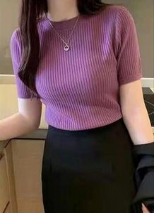 เสื้อผ้าแฟชั่นทำงานสไตล์สกินนี่ แขนสั้น คอกลม ผ้าริบ ทรงสวยสง่า ไอเท็มหน้าร้อน ขายส่ง - Product Image 3