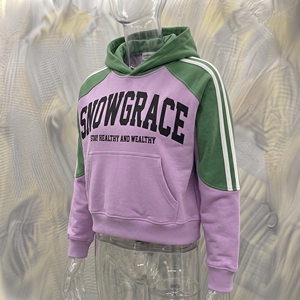Snowgrace <b>Pink</b> Cropped <b>Hoodie</b> Unisex Raglan Sleeve French Terry 100% Cotton Oversized Fit Front Letter Print Autumn Casual Style - Product Image 4