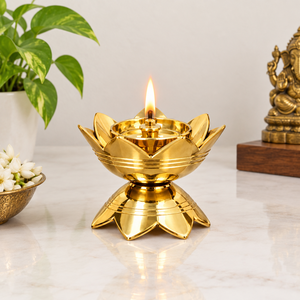 Handcrafted <b>Lotus</b> Flower Brass Diya Layered Petal Brass Oil <b>Lamp</b> Traditional <b>Lotus</b> Shaped Deepam for Home Temple Pooja Decor - Product Image 2