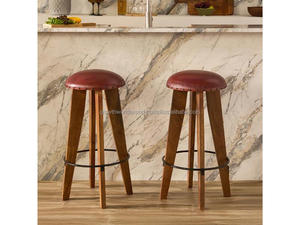 เก้าอี้บาร์ไม้พร้อมเบาะหนัง เก้าอี้บาร์ไม้ทรงสูงแบบเรียบง่ายพร้อมเบาะรองนั่ง เก้าอี้บาร์ไม้ทันสมัยพร้อมที่พักเท้า ทำจากไม้เนื้อแข็ง - Product Image 2