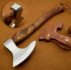 Hache tactique artisanale en acier inoxydable, très tendance, avec manche en bois et étui en cuir, pour fendre du bois et la survie - Product Image 5