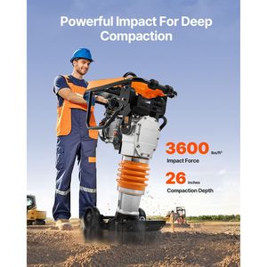 Compattatore a impulsi Jumping Jack da 6,5 HP, 196 cc, alimentato a carburante, con forza d'impatto di 3600 libbre e profondità massima di compattazione di 26 pollici - Product Image 2