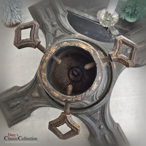 German Christmas <b>tree</b> stand 4 feet browngreen gold effects cast iron fir <b>trees</b> angel <b>with</b> candle Vintage Xmas - Product Image 2