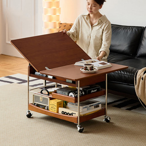 Mesa de Centro Moderna, Ecológica, Resistente y Plegable con Niveles de Almacenamiento y Ruedas con Bloqueo para Sala de Estar - Product Image 1