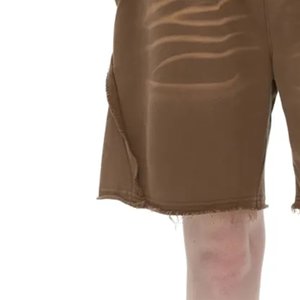 Nouveaux shorts décontractés pour hommes, personnalisables avec logo, style vintage délavé, coupe oversize streetwear, ourlet brut, avec cordon de serrage, en molleton, marron - Product Image 3